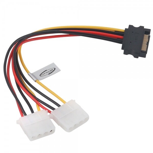 강원전자 NETmate NM-SAT07 SATA 15핀 to IDE 4핀 Y형 케이블 (0.2m)