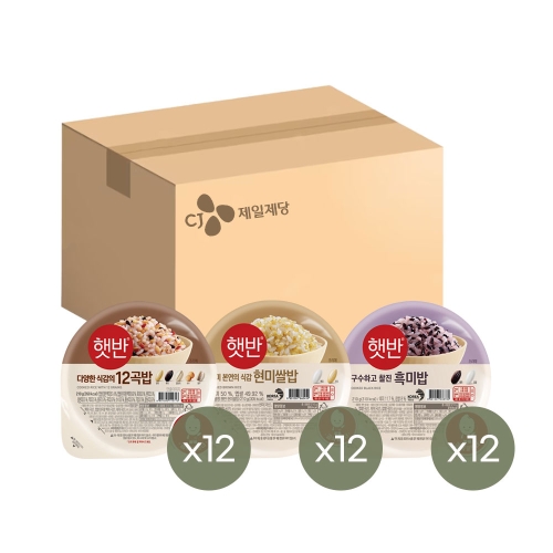 CJ제일제당 햇반 12곡밥 210g 12개 + 현미쌀밥 210g 12개 + 흑미밥 210g 12개_이미지