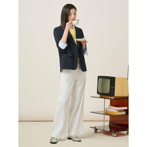 리넨 혼방 셋업 롱 팬츠 화이트 BF5321C111