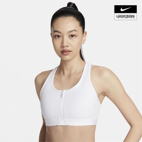 나이키 스우시 프런트 지퍼 여성 미디엄 서포트 패드 스포츠 브라_FN2732-100_이미지