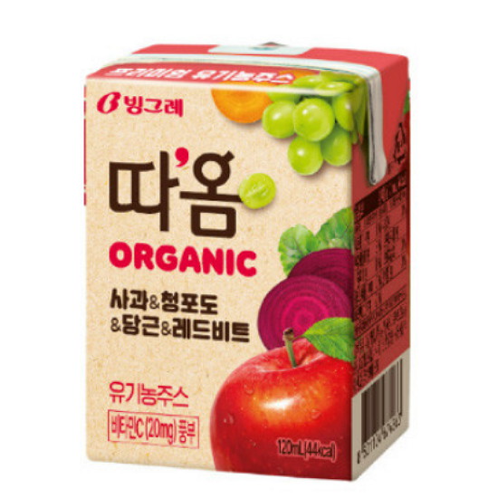 빙그레 따옴 오가닉 사과 청포도 당근 레드비트 120ml (48개)