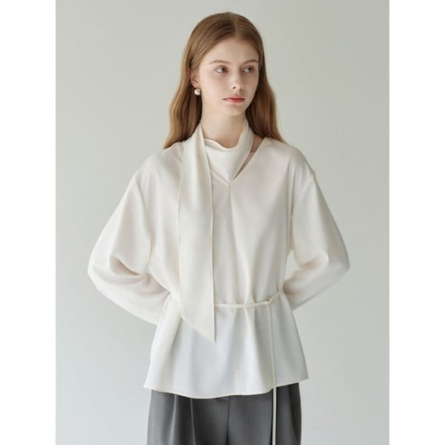 포토리뷰 Belted Wrap Scarf Blouse White AT6BLA016WT 1082579