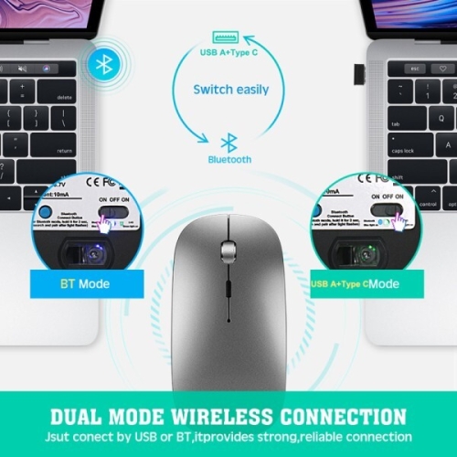 무선 듀얼 모드 마우스 Bluetooth 2.4G Type-C 충전식 1600DPI 전화 태블릿 컴퓨터 사용 가능한 금