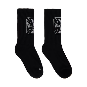  VETEMENTS 블랙 바이커 크로스 로고 양말 UE76SO300BG T