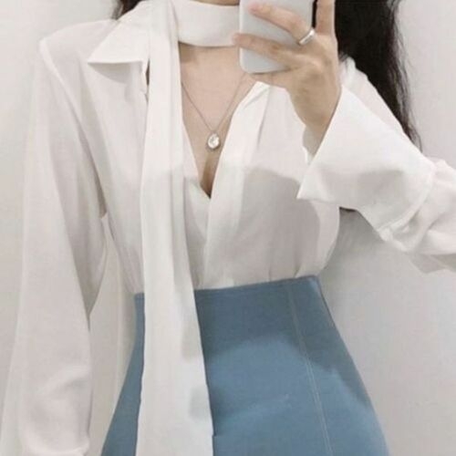 오노마 F0371 우아 고급진 리본분리 시폰 블라우스 브라우스 WA826B7_이미지