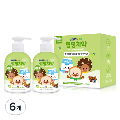 애경 2080 키즈 브레드 이발소 펌핑치약 220g (6개)