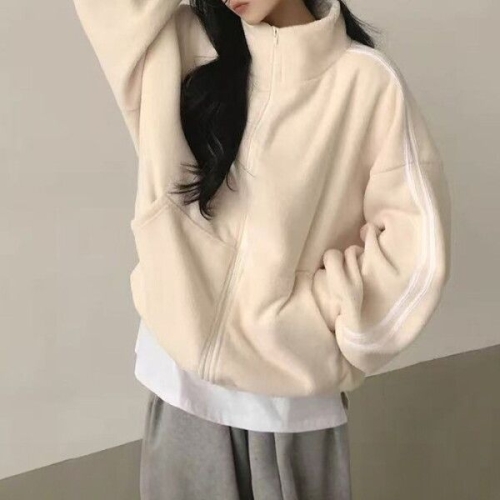 올리비에스클로젯 오버핏 트랙라인 후리스 집업점퍼_O2511JP017D_이미지