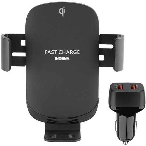 인데나 플립 15W 차량용 5세대 듀얼코일 고속 무선충전거치대 IND-WLC3000 + 퀄컴 QC3.0 2구 고속충전기 C191_이미지