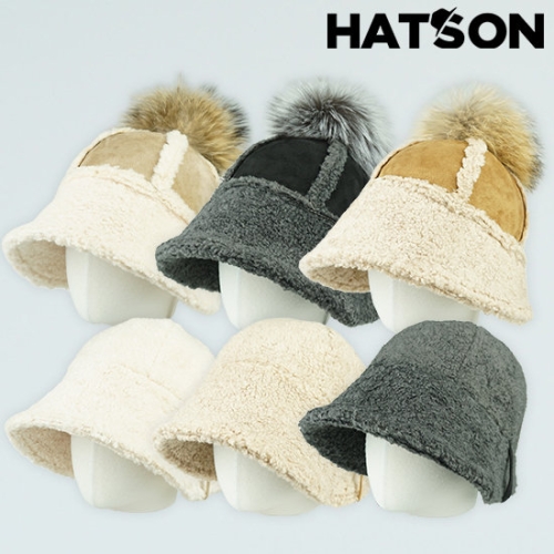 햇츠온 브랜드 여성 겨울 보닛 햇 털 벙거지 챙 모자 뽀글이 방한 버킷햇 3H4306AN AA_이미지