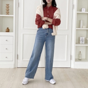 옷자락 여자 면남방 검정 버건디 베이직 크롭 솔리드 셔츠 WSH8284_이미지