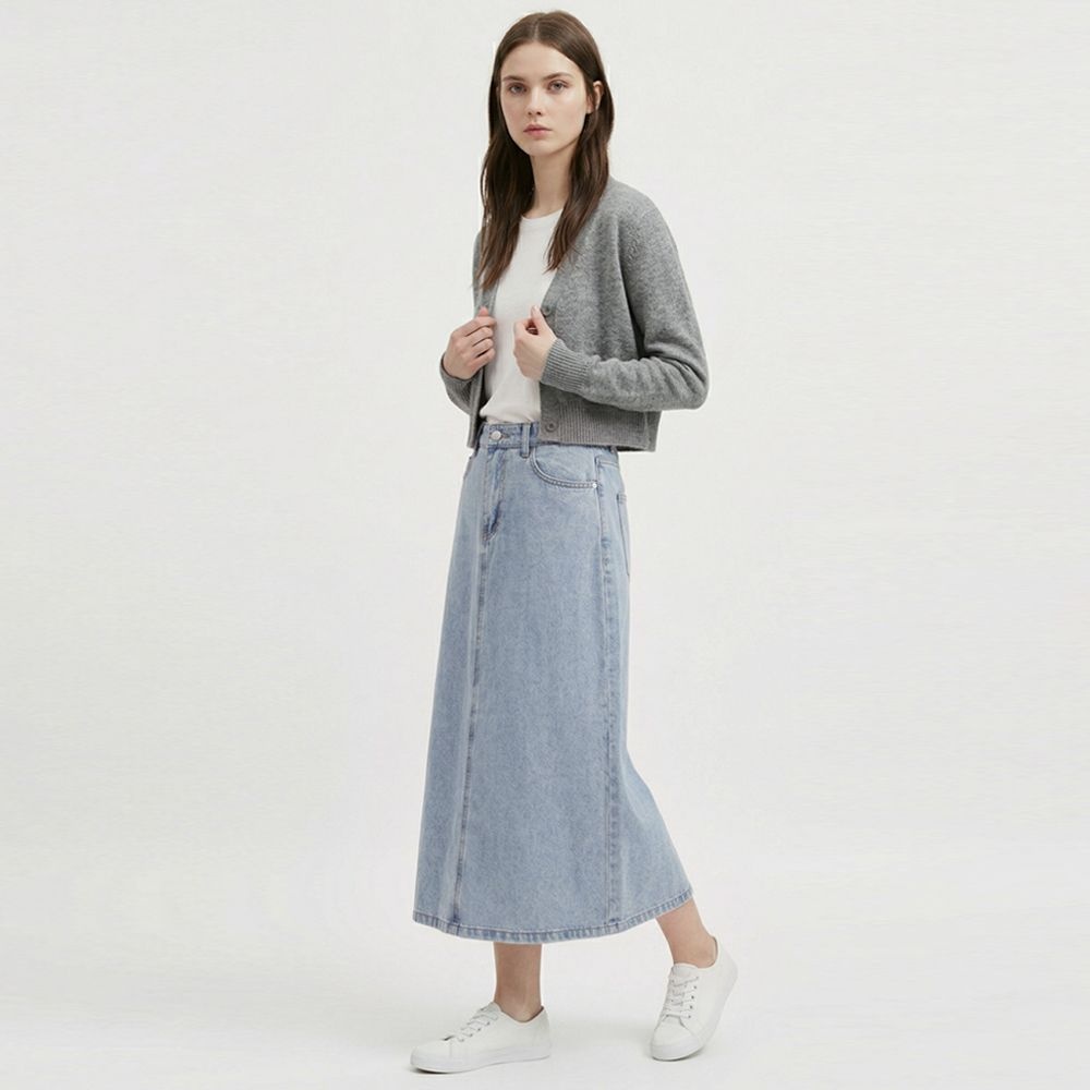 샵앤 여성 뒷밴딩 청 3컬러 5사이즈 2단기장 데님 스커트 SR-WSK-21159