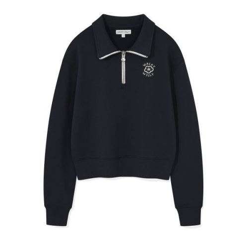 비케이브 와키윌리 긴팔티 KQJ WA2503CR52DN 우먼스 릴리 크롭 카라 하프집업 네이비