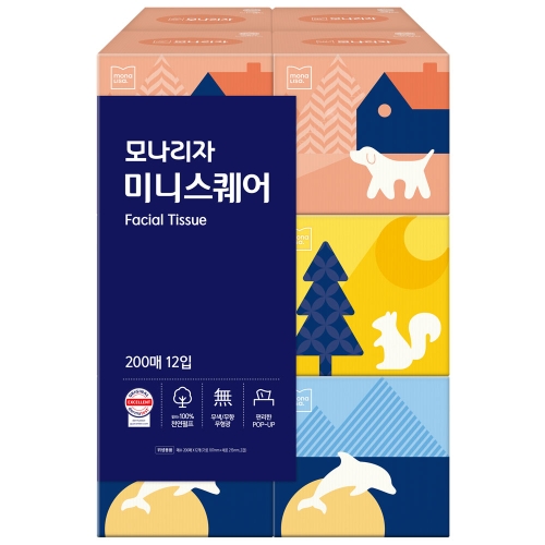 모나리자 미니스퀘어 미용티슈 200매 (12입) (1팩(12입))_이미지