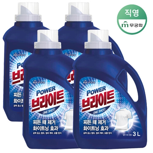 무궁화 파워 브라이트 액체세제 3L 4개 1BOX이미지입니다. 누르면 해당 게시물로 새창이동합니다.