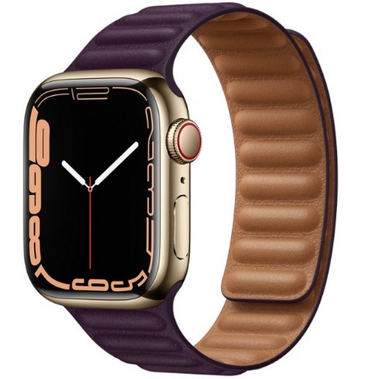 APPLE 워치 시리즈7 41mm Cellular 골드 스테인리스 스틸 (S/M) (가죽링크)_이미지