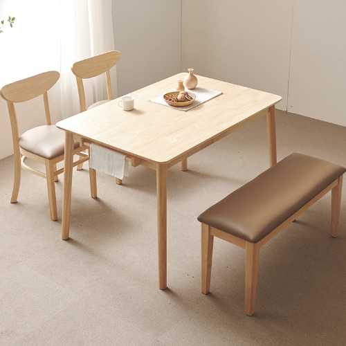 보니애가구  노블 고무나무 원목 식탁 1200 (의자2개+쿠션벤치1개)