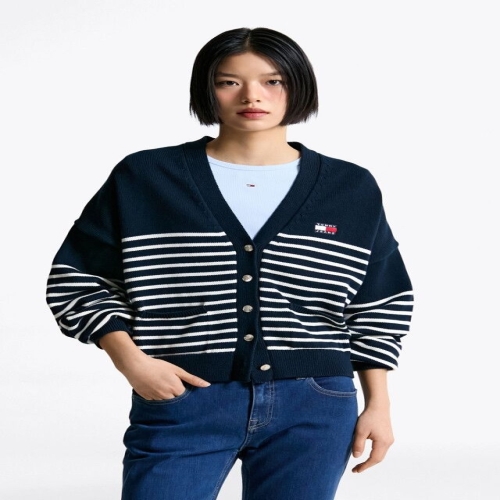 타미힐피거 타미진스 타미진 여성 심플 브이넥 스트라이프 가디건 T32F1KCD16TWT1-B 709881