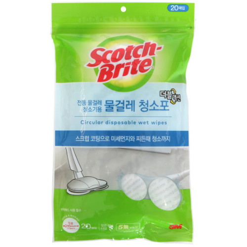 3M 스카치브라이트 무선 물걸레 청소기용 더블액션 청소포 원형 210mm 24매 3개