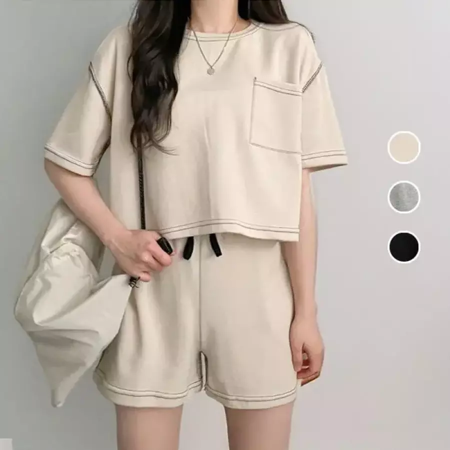 패션 여성 여름 반팔 반바지 트레이닝복 셋업 32249092A