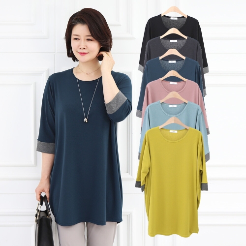 모슬린 엄마옷 항아리 7부 배색 티셔츠 RTY613400 중년여성/50대/60대/70대/마담/빅사이즈/할머니옷/여자