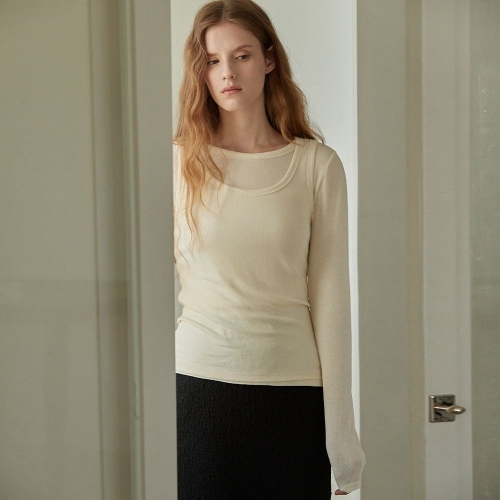 파슨스 비뮤즈맨션 U-neck ribbed layered t shirt set Ivory BETP003IV