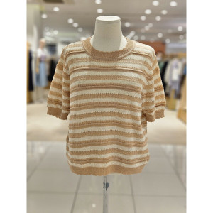 웨이브네크라인 스트라이프 반팔니트 VA5SK77