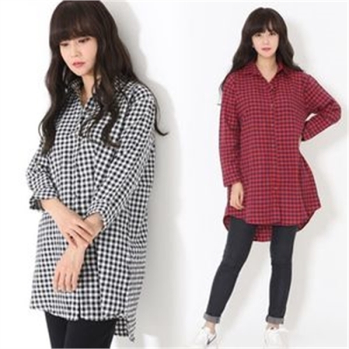  오노마 ONM 여자 미즈릴 체크 박스 롱 남방 8187342