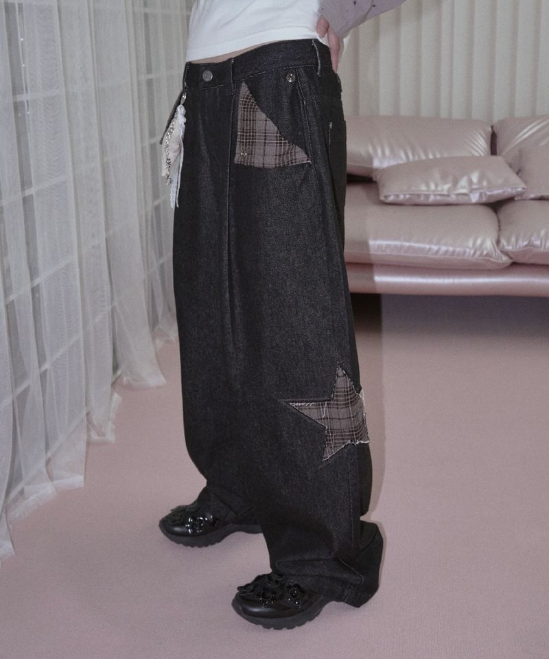 프렌다프롬플랜트 프렌다 PRENDA DENIM CHECK MIX PANTS INDIGO BLACK PRTVFWDP20WC6 3131236