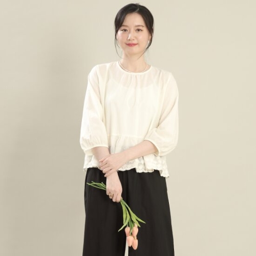 엄마옷 레이스 셔링 아사면 루즈핏 봄 여름 이너 티셔츠 A04547