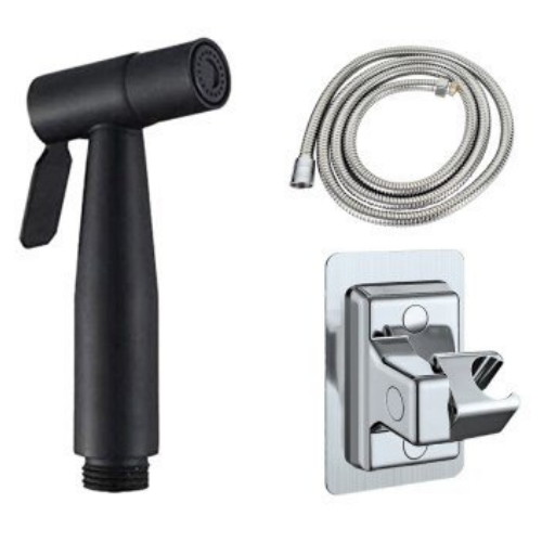 스텐 청소건 블랙 + 황동 샤워호스 1.5m + 접착식 거치대 실버