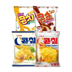 크라운제과 크라운 밀가루 없는 과자 세트 / 4종 총 8봉 콘칩 2봉 + 콘칩 초당 2봉 + 콘초 2봉 + 콘치 2봉_이미지