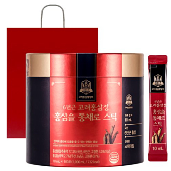 고려홍삼중앙회 6년근 고려홍삼정 홍삼을 통채로 스틱 10ml 100포 (2개)_이미지
