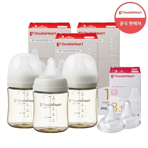 더블하트 모유실감 3세대 PPSU 모먼트 160ml[젖병 3개 + 젖꼭지 5개]