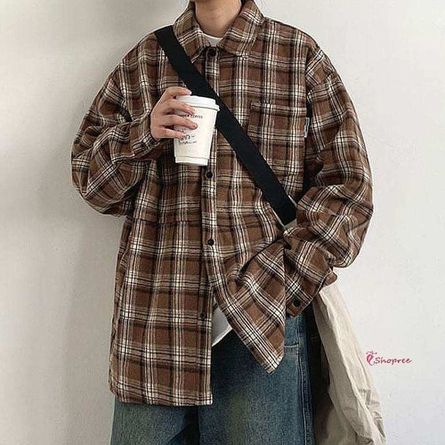 남성 2컬러 루즈핏 체크 긴팔 셔츠 카라 남방pqr532