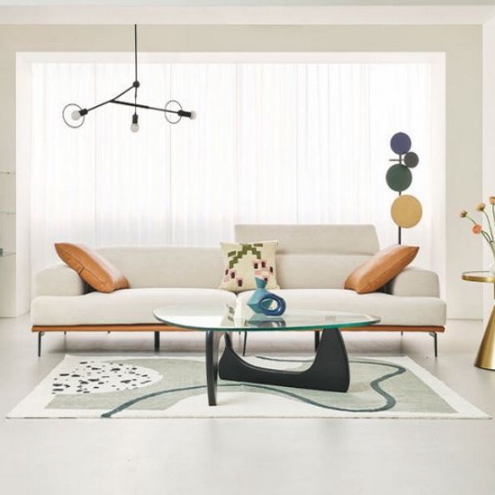 에싸 레반트 컴팩트 헤드기능 가죽콤비 카시미라 패브릭 소파 4인용 (스툴별도)_이미지