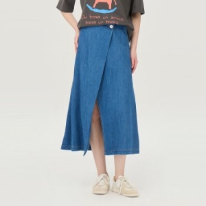 베네통 여성 슬릿 데님 랩 스커트_BASK92541BL