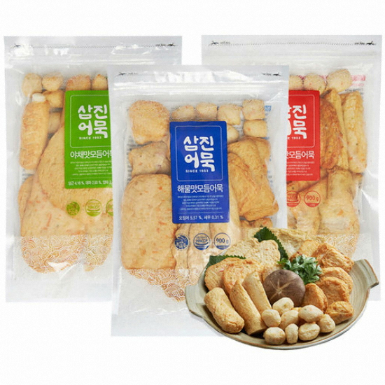 삼진어묵 해물모듬어묵 900g+매운모듬어묵 900g+야채모듬어묵 900g