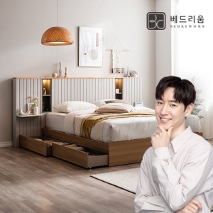 베드리움 리디아 원목 LED침대 Q+패널2개 (본넬스프링)_이미지