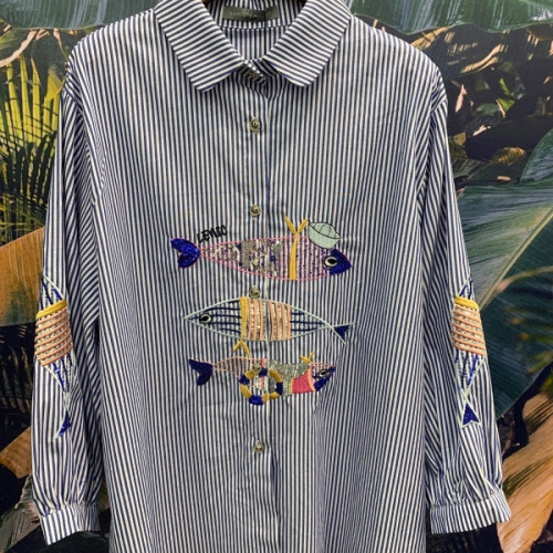 기비 물고 즈스트라이프팔부셔츠ML10BL472