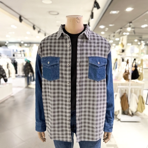  리바이스바디웨어 L E V I S 남여공용 루즈 오버핏 빅사이즈 체크남방 캐쥬얼셔츠 실버탭 포켓 아우터 청자켓겸용 LA5767003 블루 M