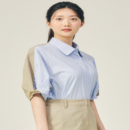 바바패션 JJ지고트 프리미엄 배색 볼륨 슬리브 셔츠 블라우스 GP5A0BLJ61_이미지