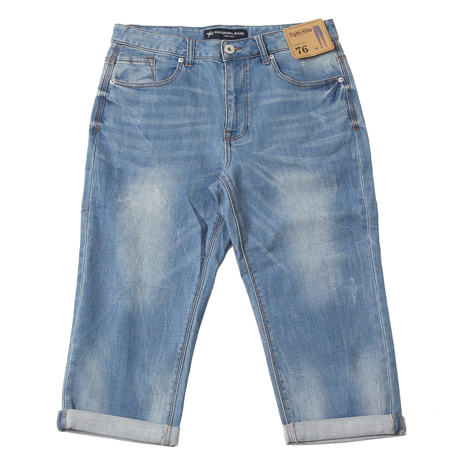 뱅뱅 남녀공용 워싱 타이트슬림 스판 7부 롤업 청바지 NQJ344_이미지