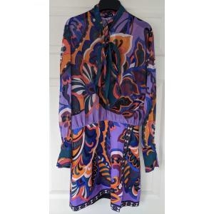 자라 퍼플 오렌지 멀티 드레스 스몰 쉬폰 키홀 리본 레트로 프린트 푸치 3304338