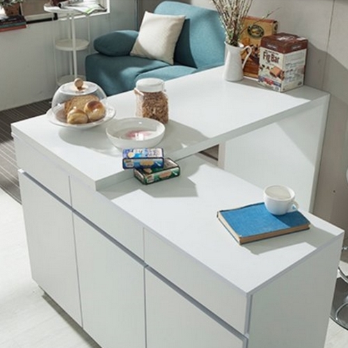 동서가구 화이트OS 확장형 수납장 아일랜드 식탁 (의자별도)