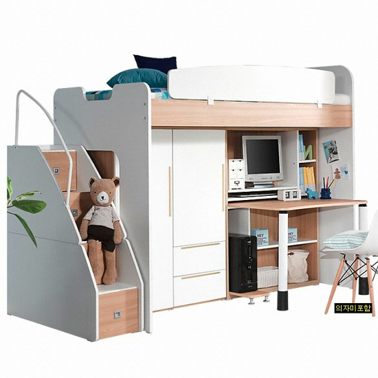 동서가구 컨셉트 MU-E121 수납형계단 정면책상 옷장2세트 벙커침대 SS