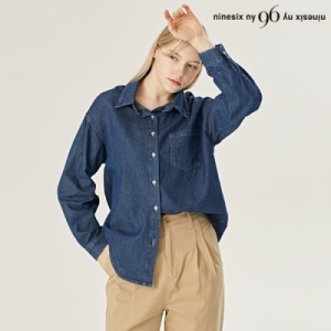 96NY 카라넥 버튼 루즈핏 포켓 데님 긴팔 셔츠 NN4BA004L0