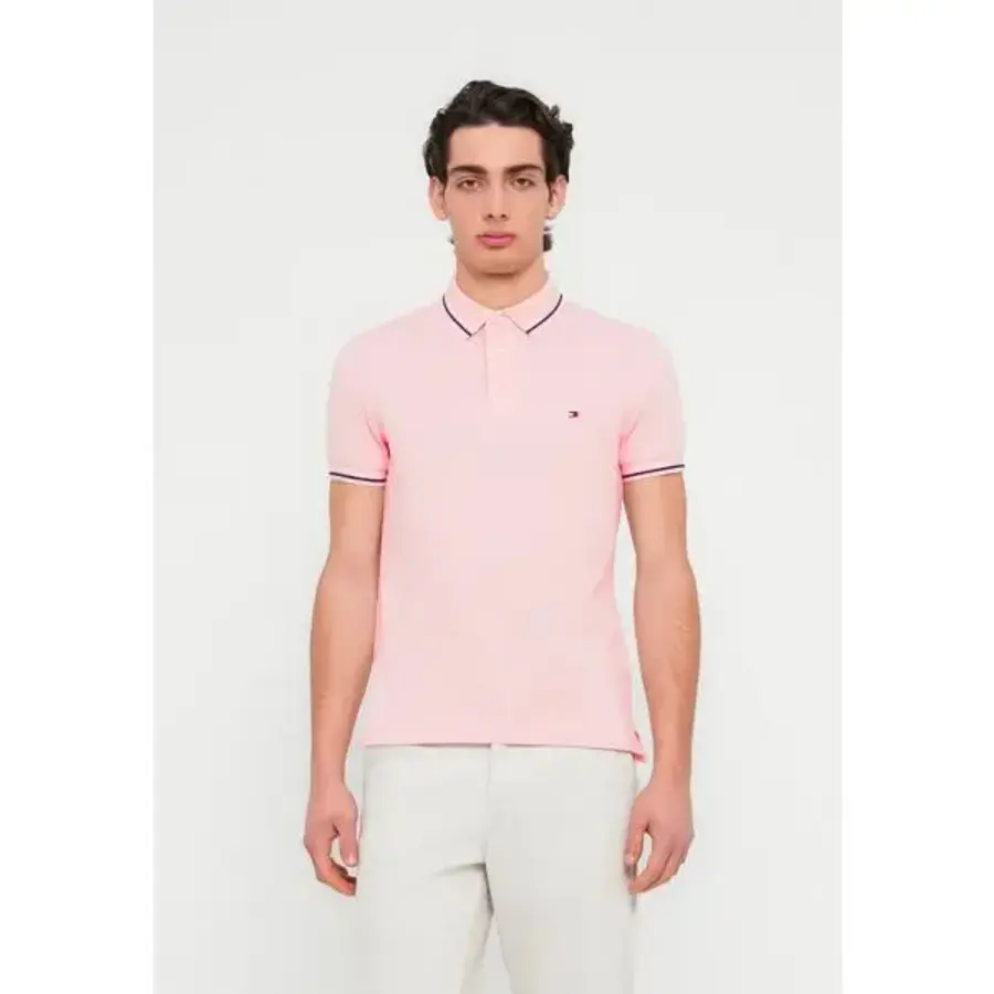 타미힐피거 토미 힐피거 팁드 슬림 핏 시즌별 폴로 셔츠 분홍색 7471616