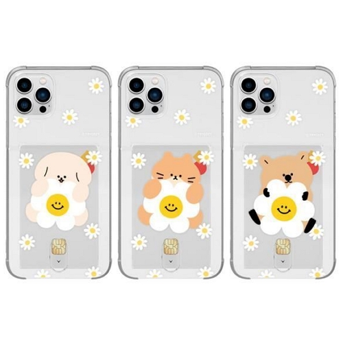 베켄 베락스 아이폰13 미니 동물 데이지 클리어 에어쿠션 카드 젤리 케이스