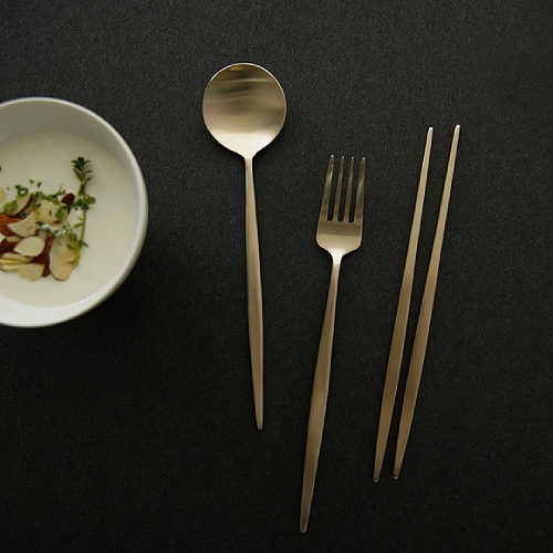 놋담 방짜유기 양식 디저트 스푼 포크 젓가락 세트 4P_이미지