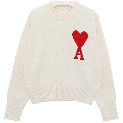 AMI 빅하트로고 박시핏 니트 E22UKS003 016 (102, 화이트)